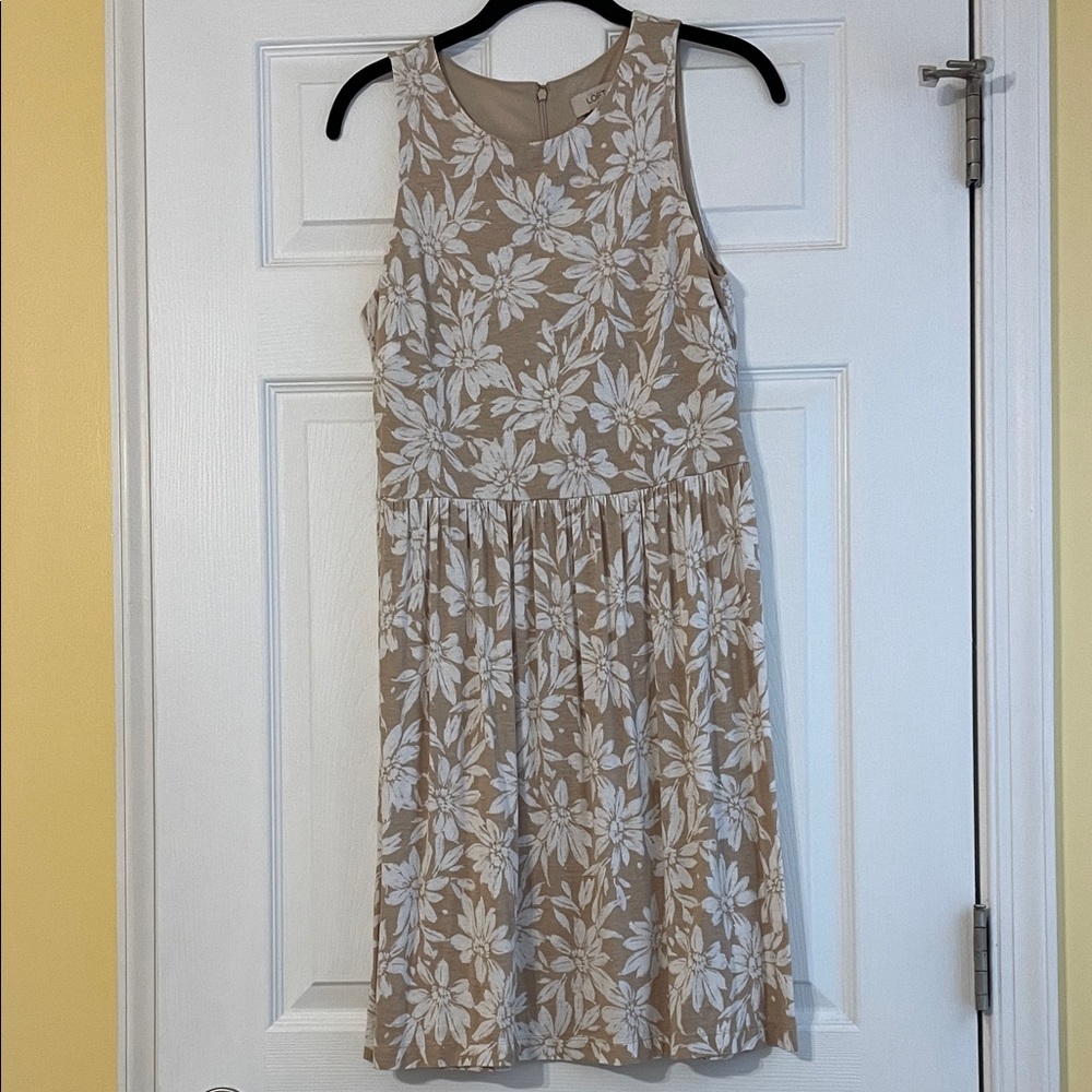 LOFT Tan and White Floral Midi Dress